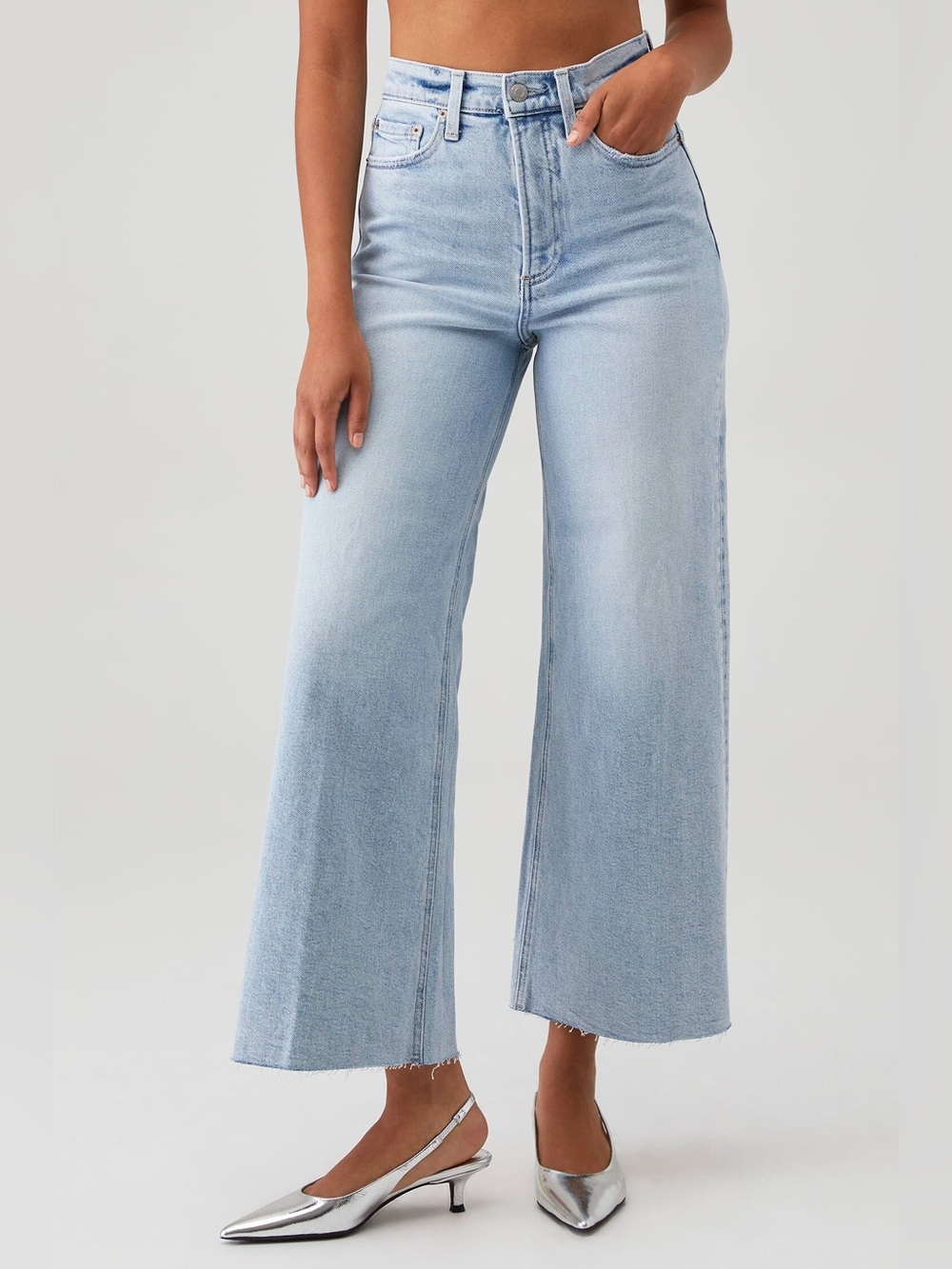 Pistola Lana Raw Hem Ankle Wide Leg Jeans